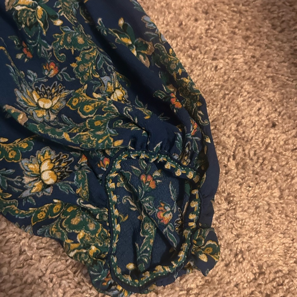 NWOT Max Studio Long Sleeve Floral midi/maxi Dress in Blue and Green - Picture 6 of 8